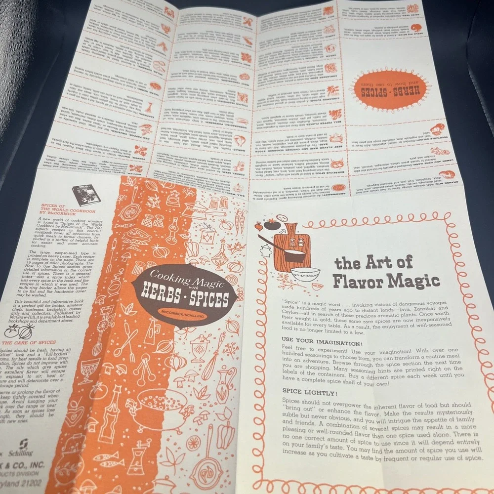 VTG McCormick Schilling COOKING MAGIC with Herbs Spices FOLDOUT BROCHURE (1969)